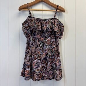 A Shore Fit Beach Resort Paisley Ruffle One Piece Swim Dress Size 6 Vacation
